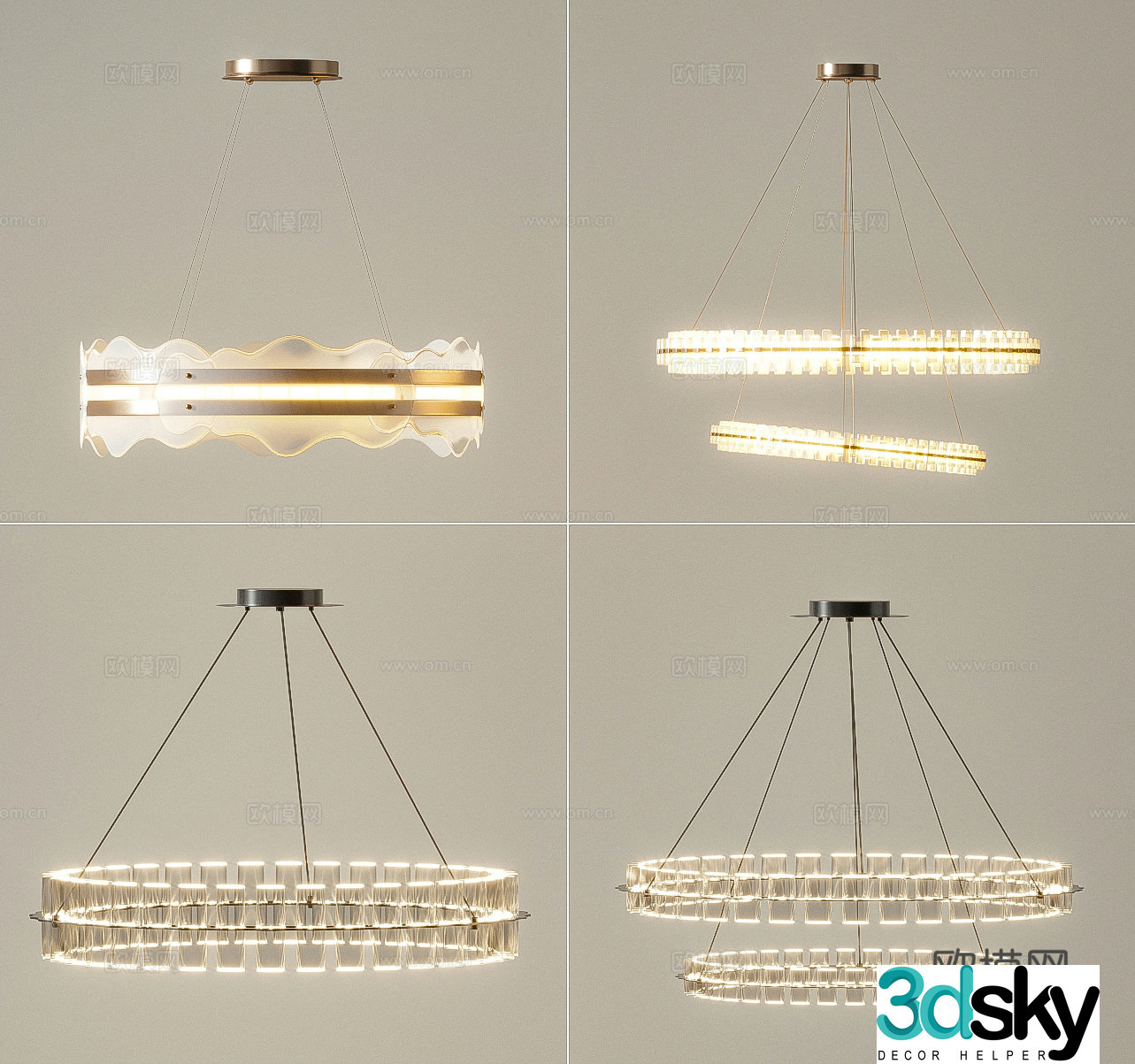 Light luxury ring chandelier 3D model