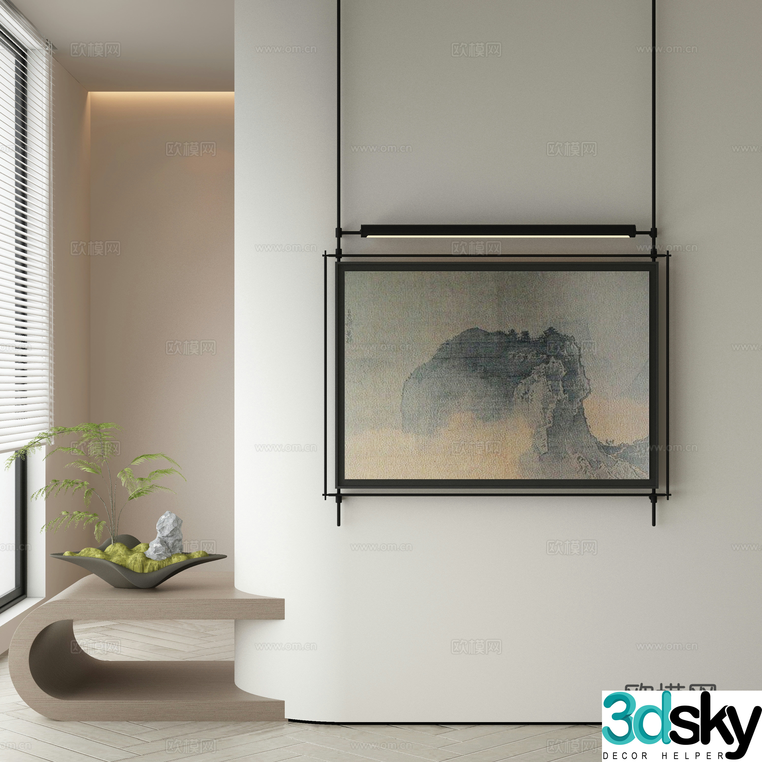 New Chinese style ink painting decorative painting 3D model