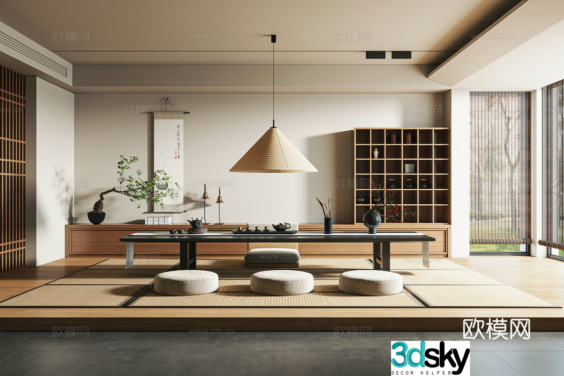 New Chinese style tea room tatami tea room 3d model
