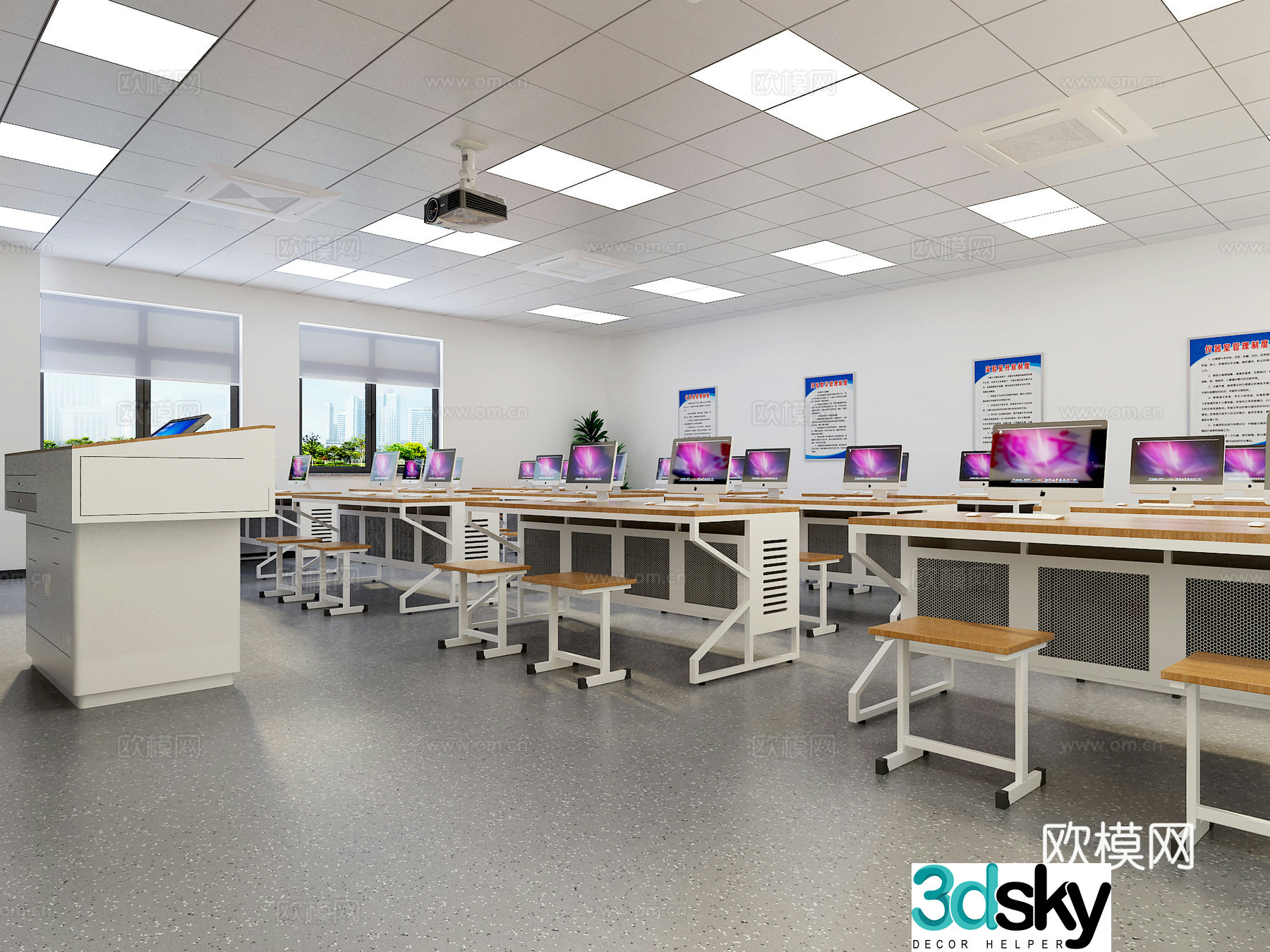 Modern computer room classroom 3d model