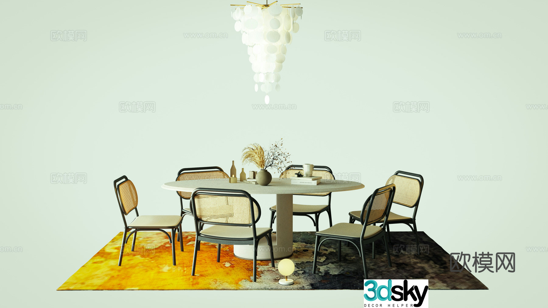 Wabi-sabi dining table and chairs 3d model