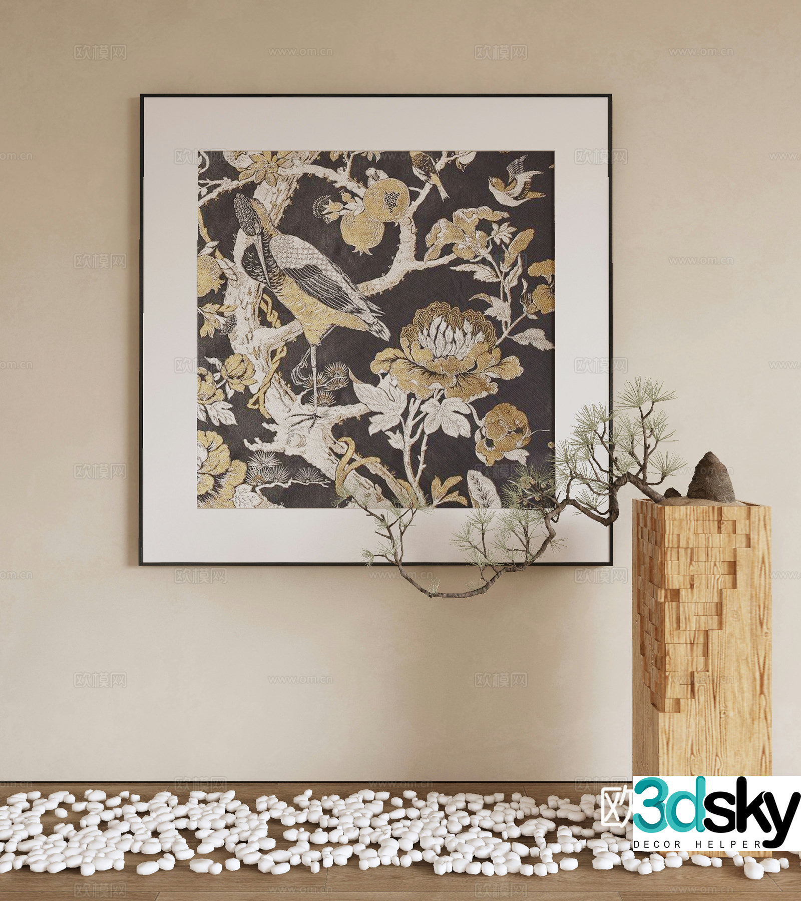 New Chinese style flower and bird painting decorative painting 3D model