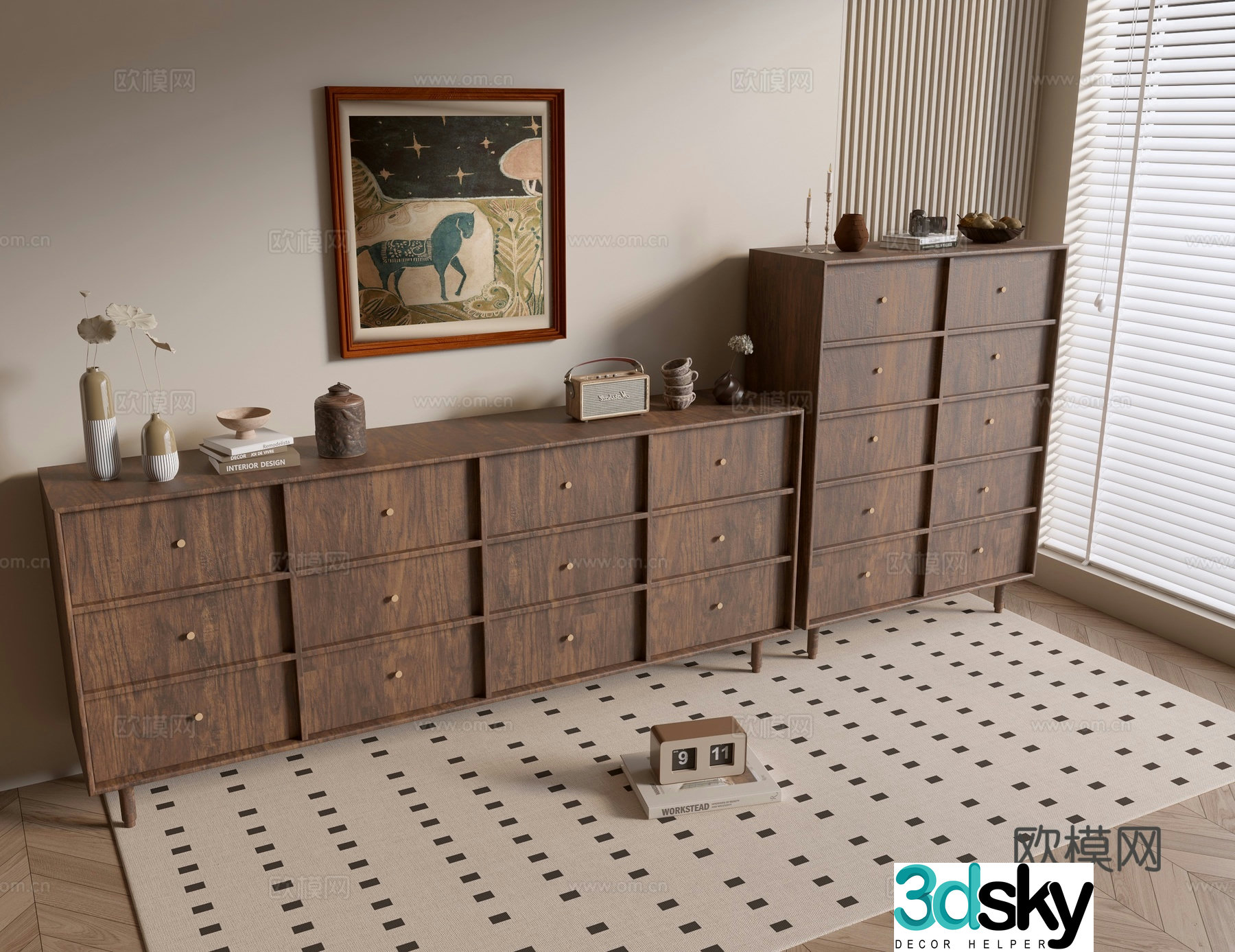 Medieval style wooden cabinet chest 3d model
