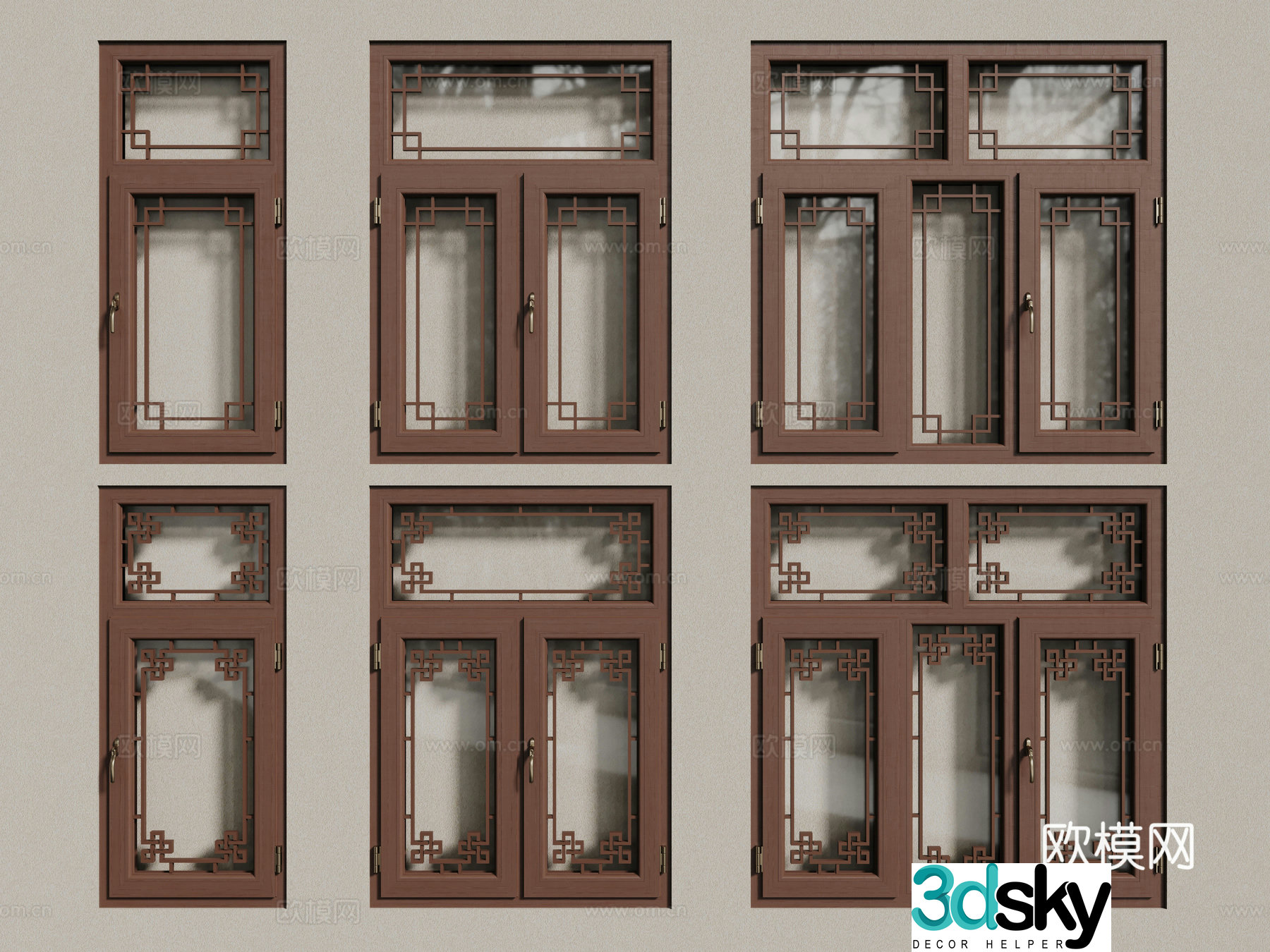 New Chinese style windows hollow windows carved windows lattice windows wooden windows 3d model