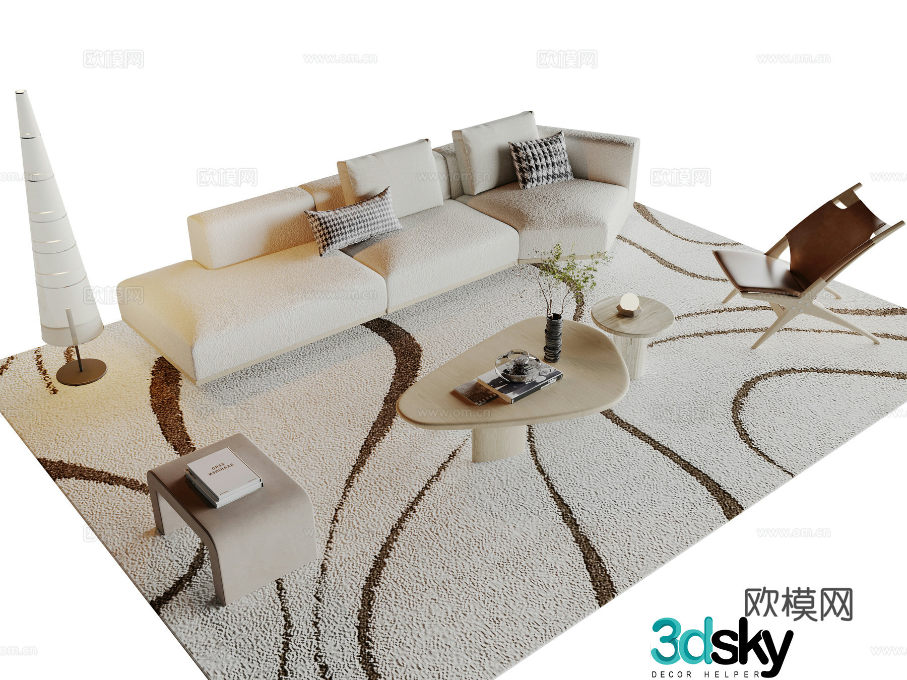 Cream style modular sofa 3d model