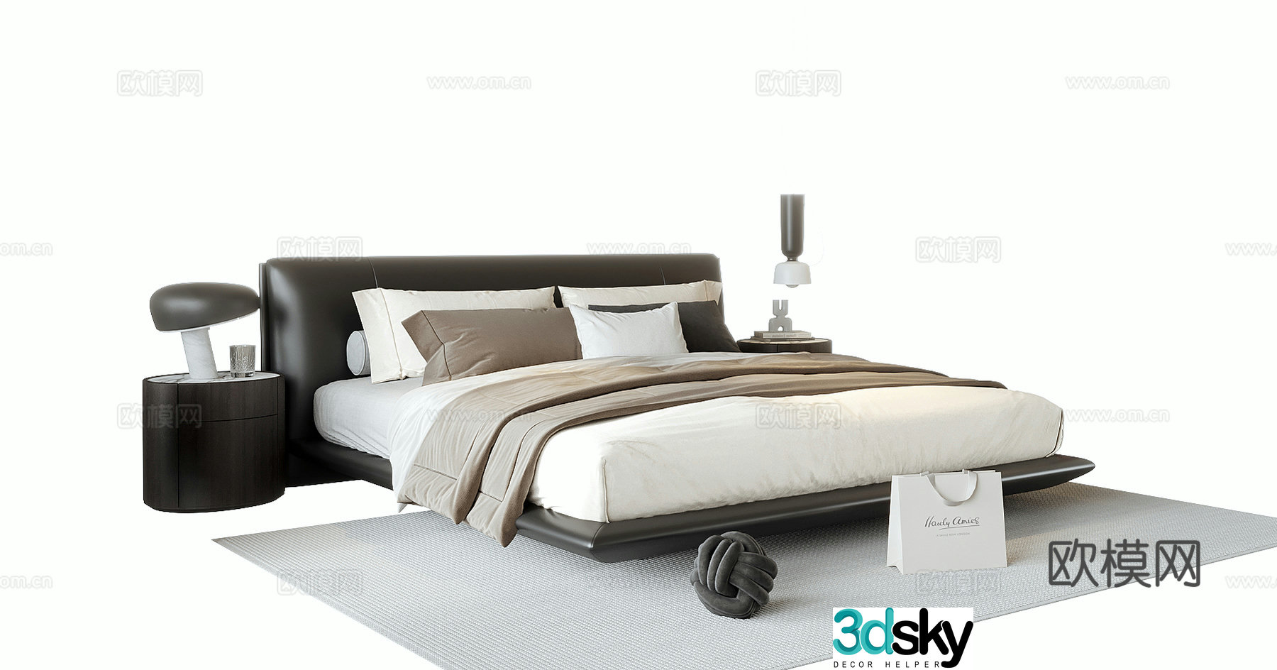 Modern double bed 3d model
