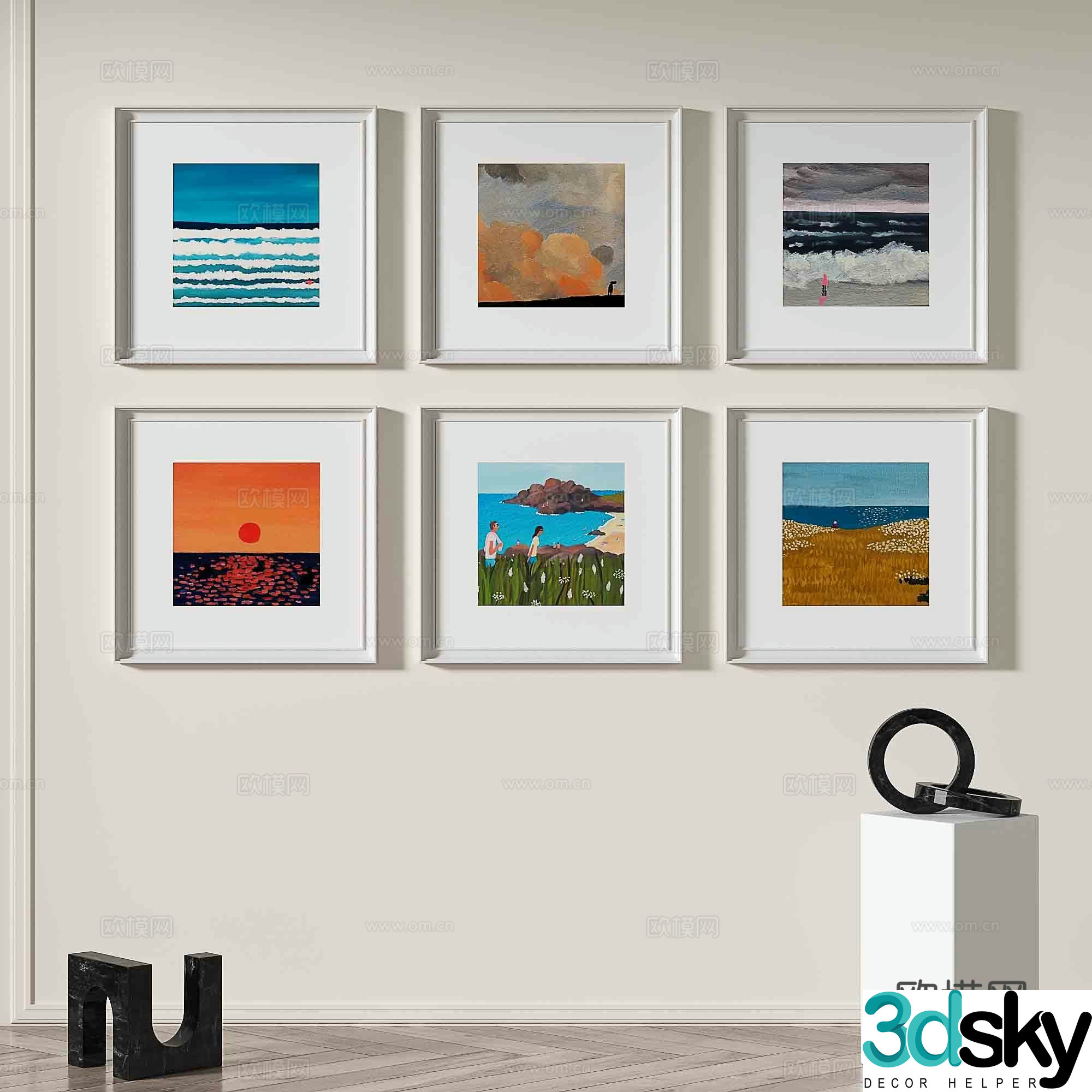 Modern landscape painting texture painting decorative painting 3d model