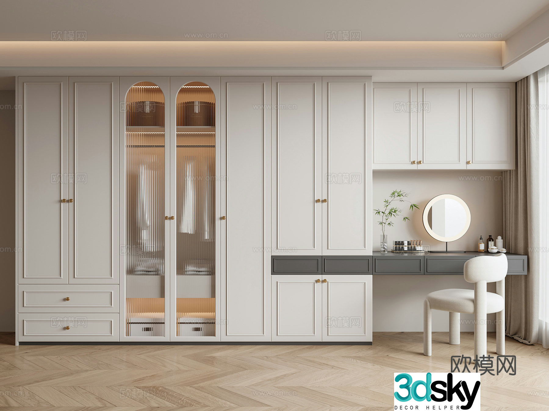 French wardrobe dresser integrated cabinet 3d model