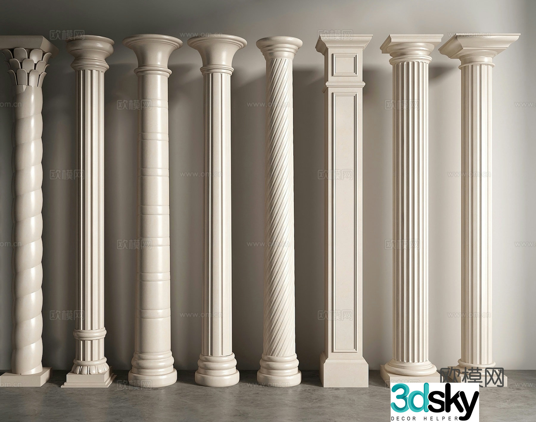 European columns Roman columns plaster columns 3D model