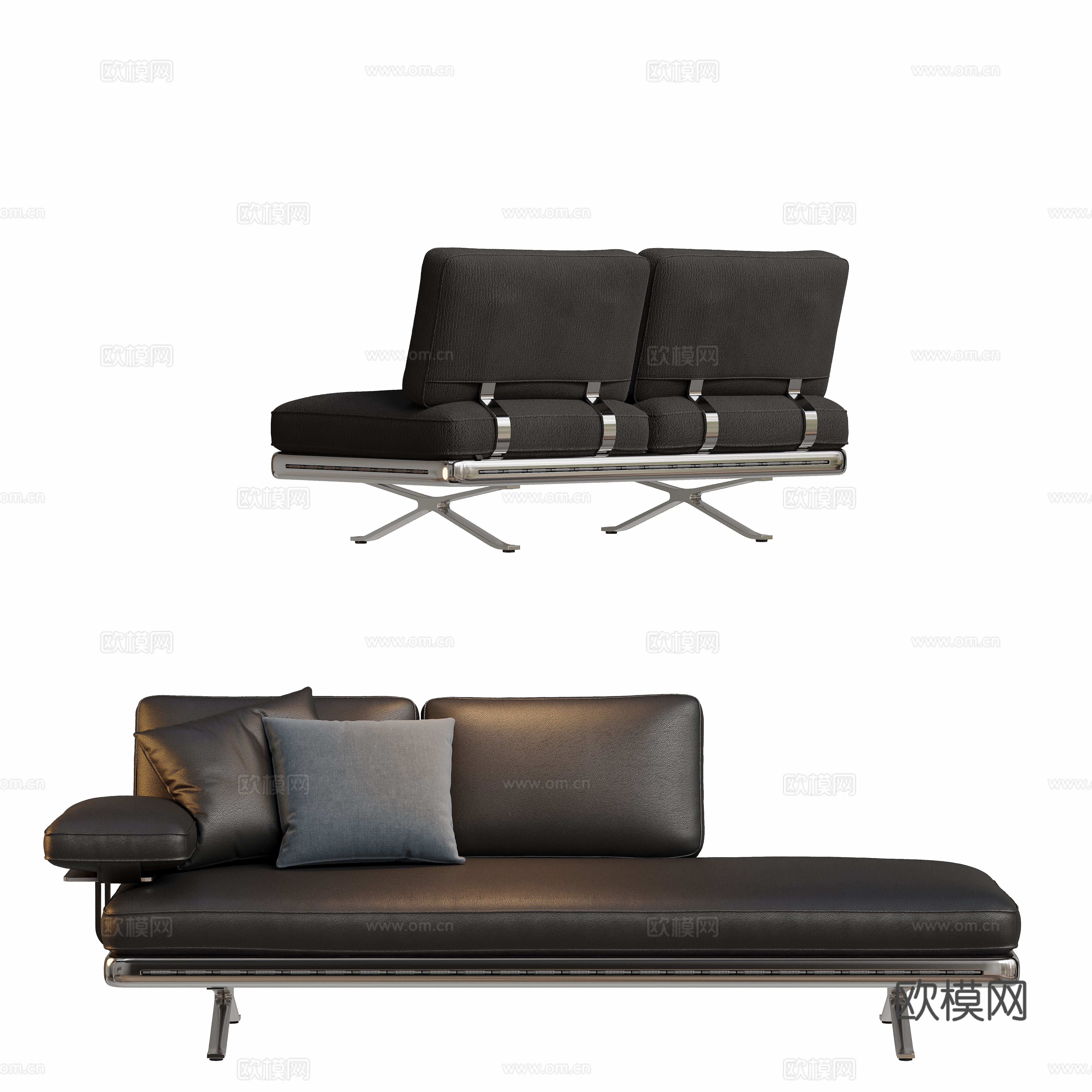Double sofa leather sofa 3d model