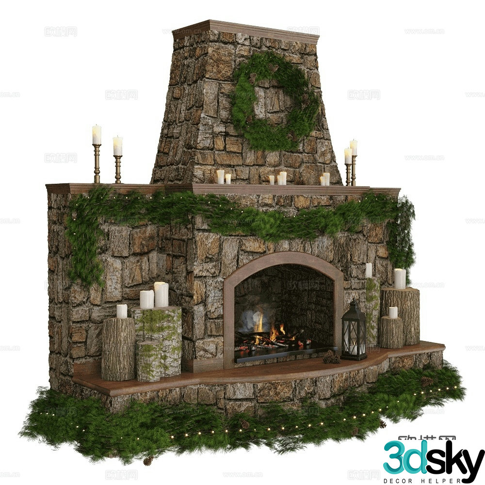 European fireplace Christmas fireplace stone fireplace stove 3d model