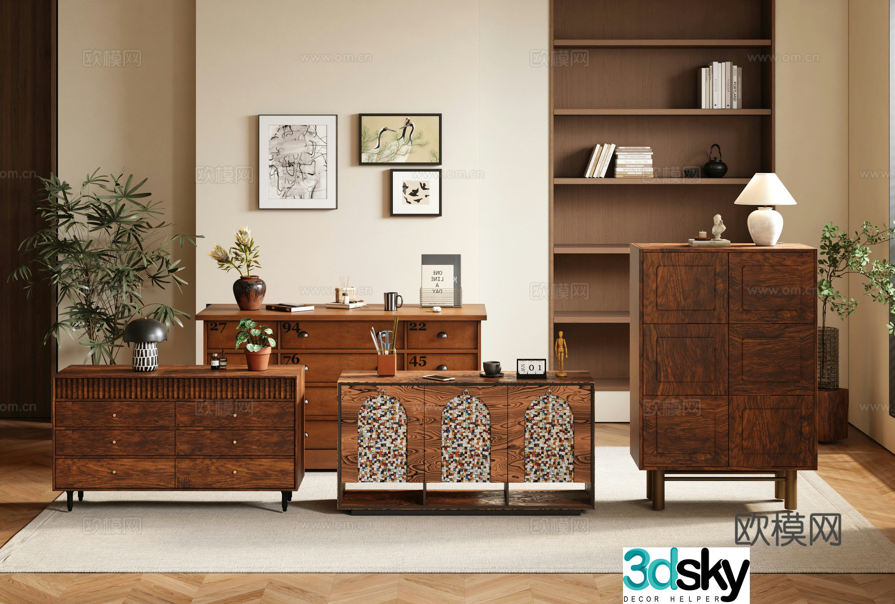 Medieval style entrance cabinet and side cabinet 3D model
