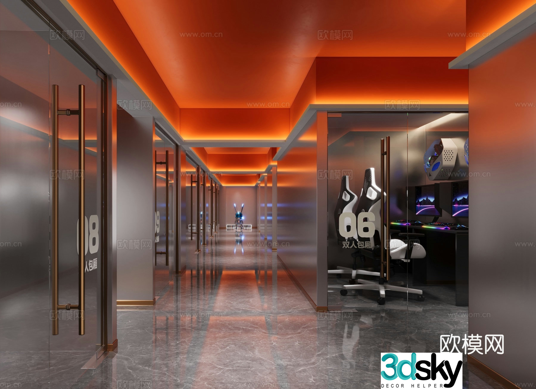 Modern Internet cafe Internet cafe private room aisle 3D model