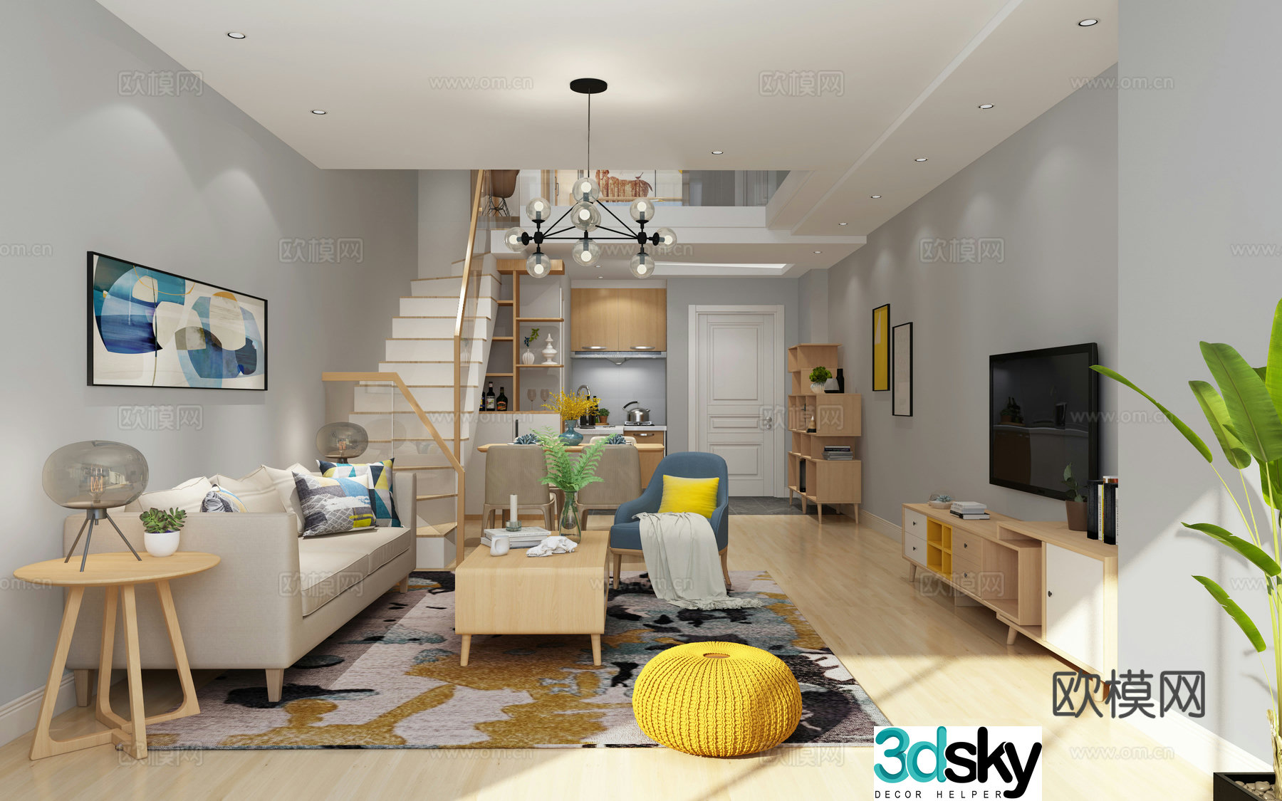 Nordic apartment loft duplex apartment 3d model