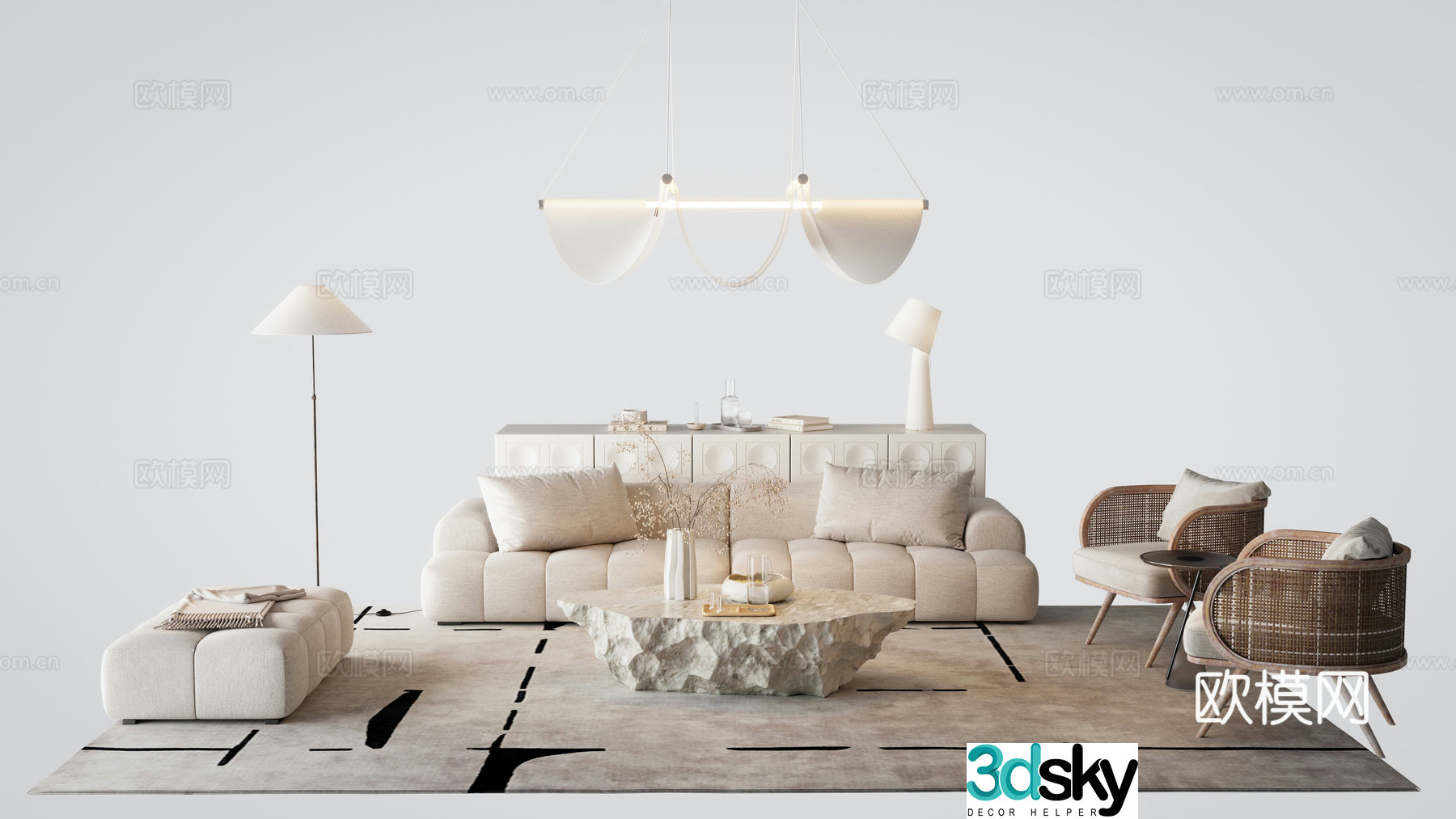 Cream style modular sofa 3d model