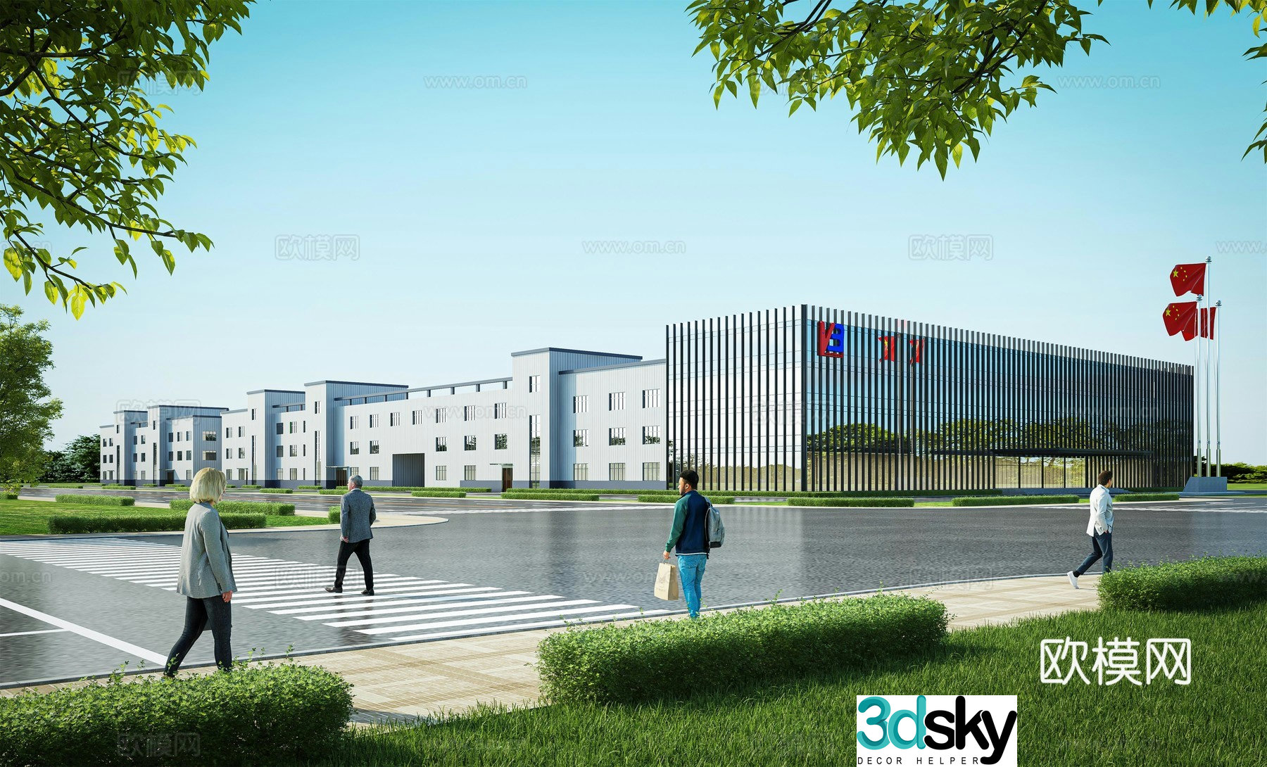 Modern factory building exterior 3d model