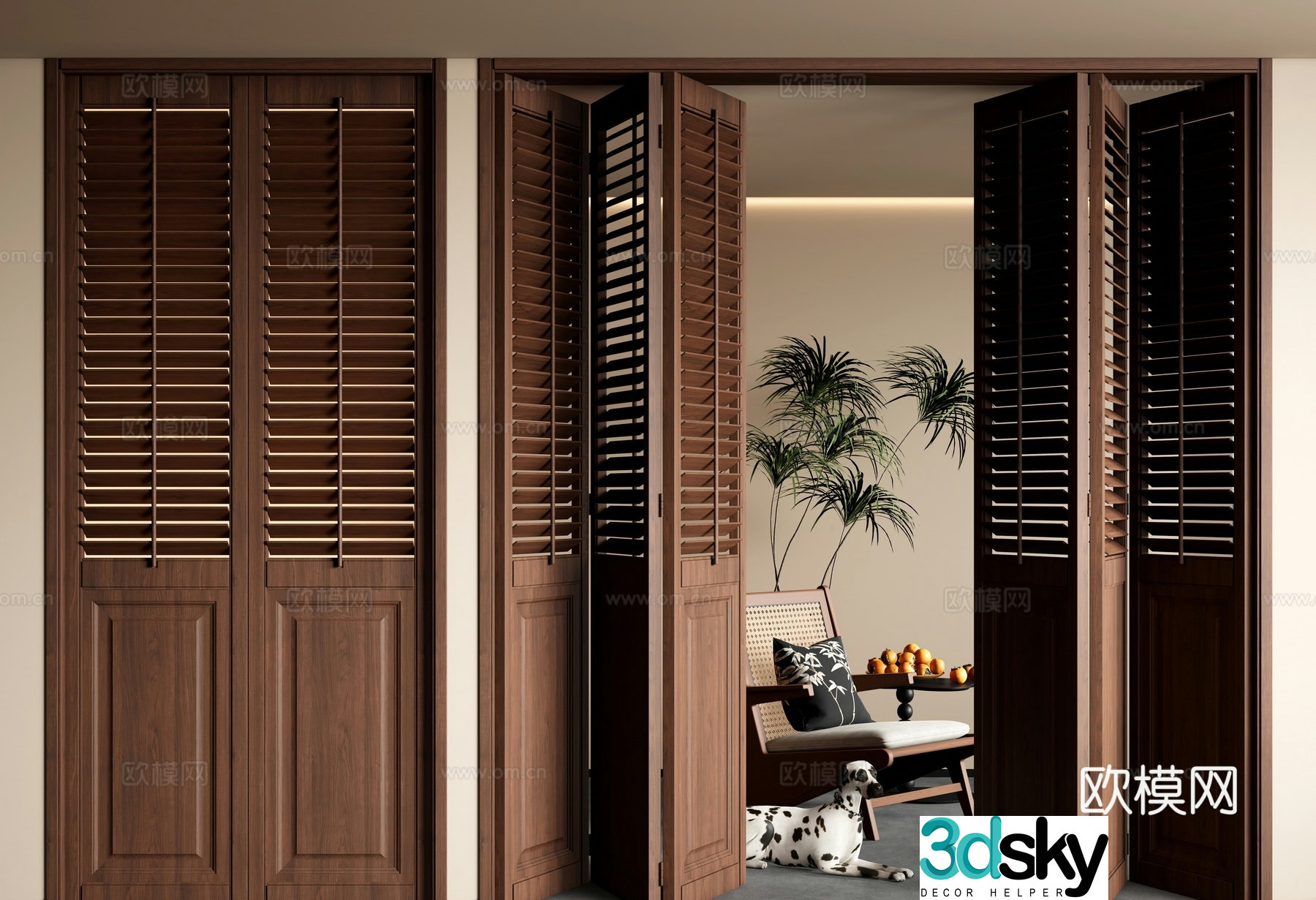 Medieval folding door louvered folding door 3d model
