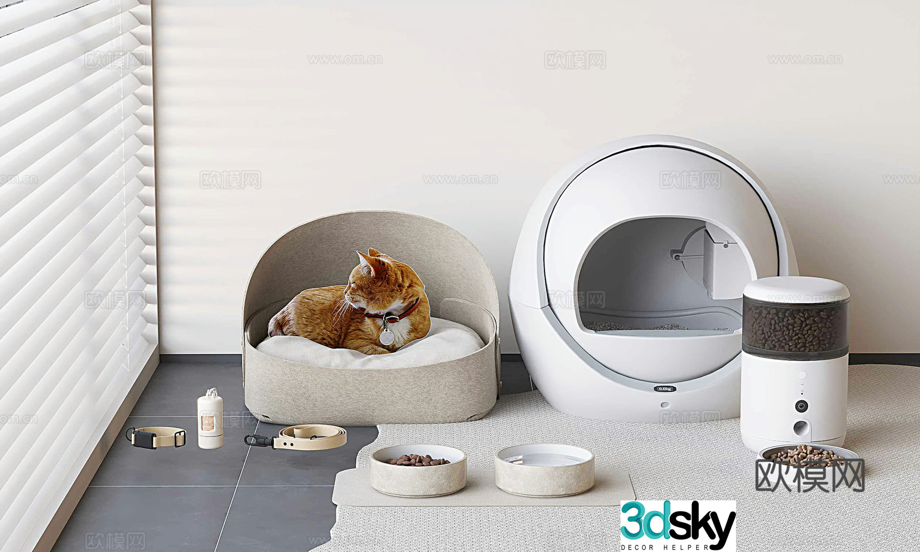 Cat nest cat sleeping sofa fully automatic cat litter box feeder cat toilet 3D model