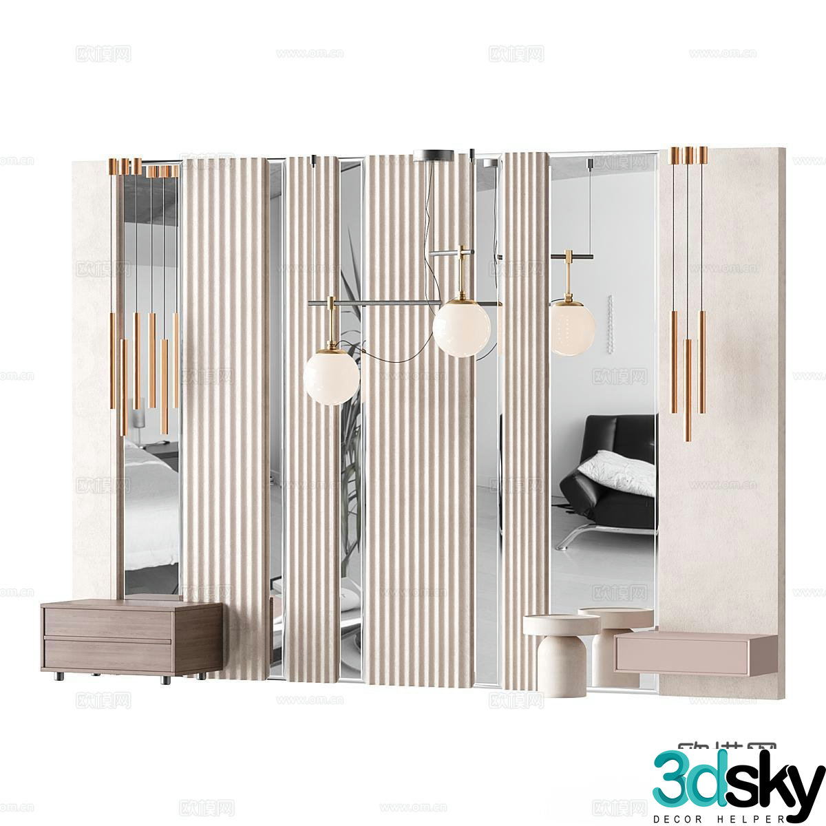Modern bedroom background wall bedside background wall 3d model
