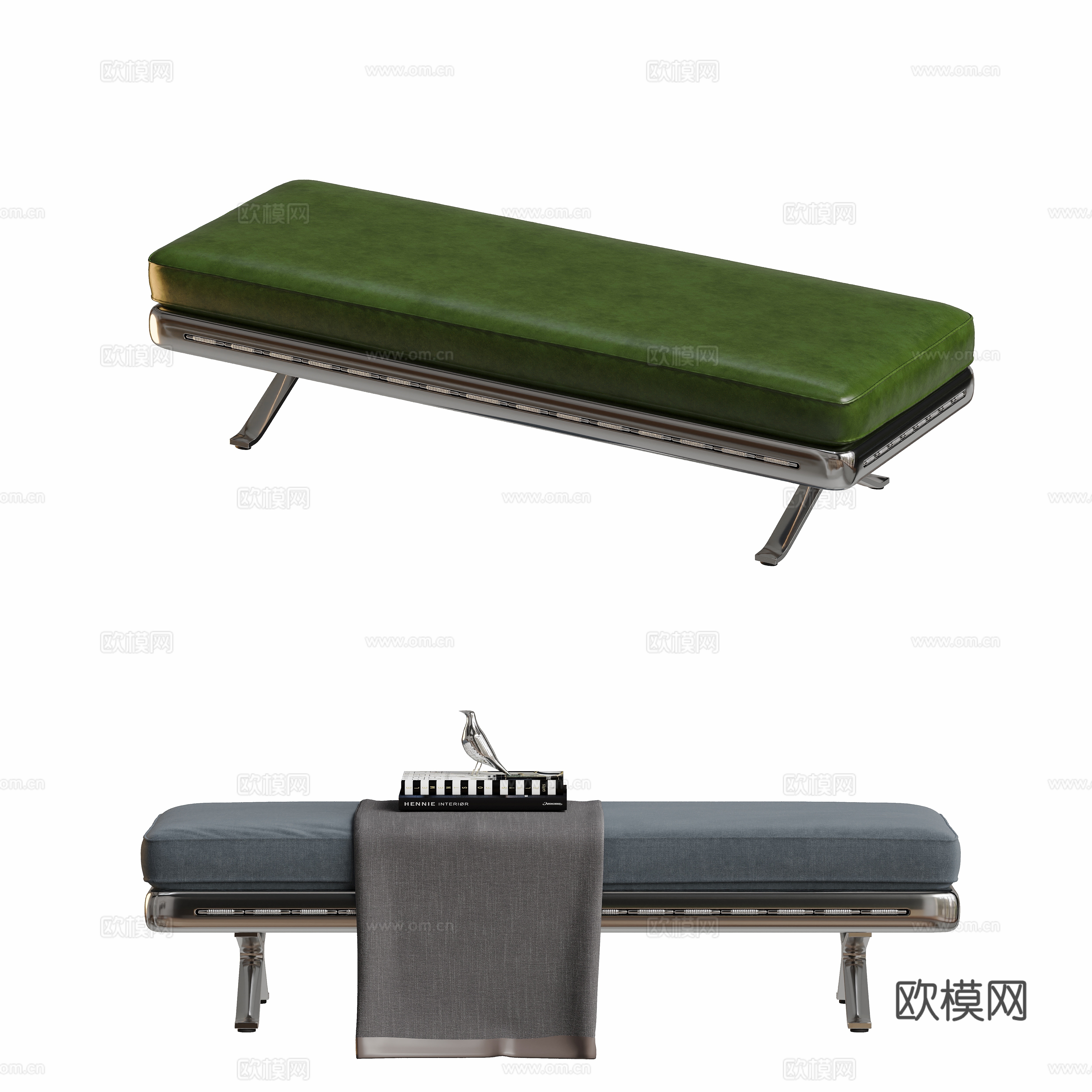 Leather footrest bed end stool 3d model