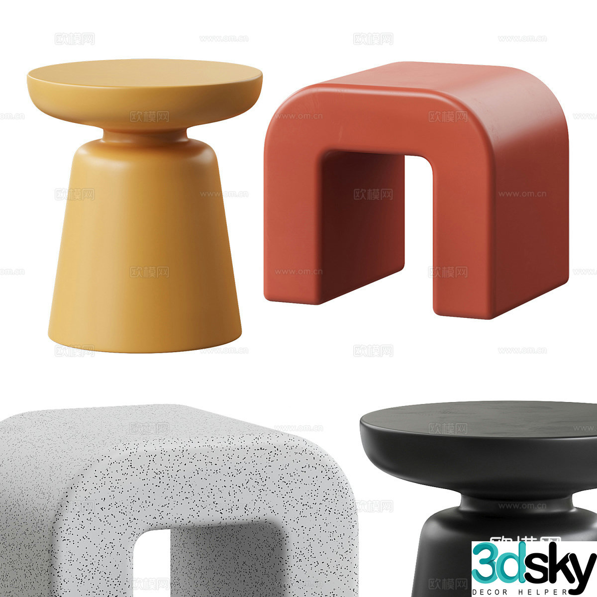 Modern corner table side table round table table table 3D model