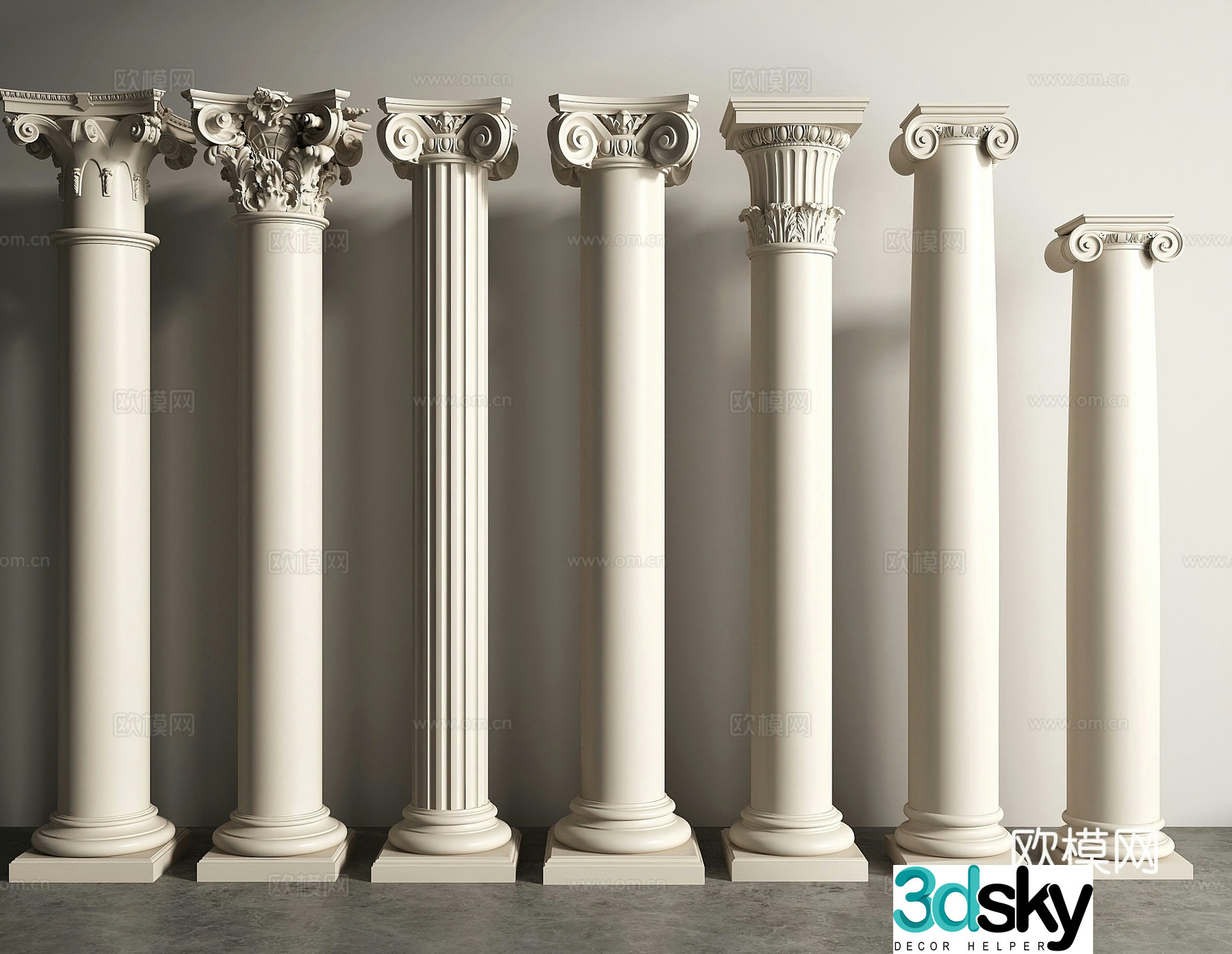 European columns Roman columns plaster columns 3D model