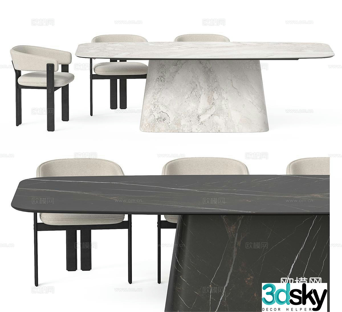 Cattelan Italia marble dining table and chairs 3d model