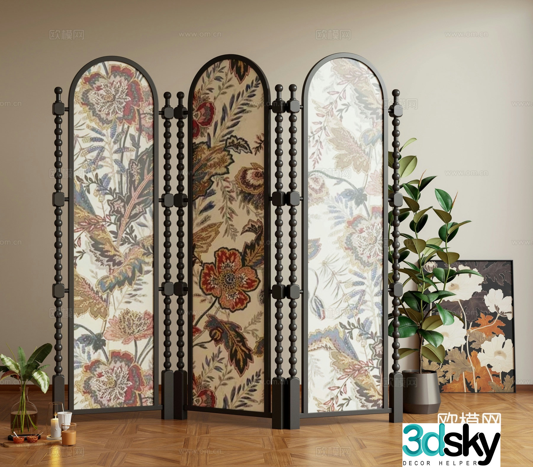 French retro folding screen 3d model