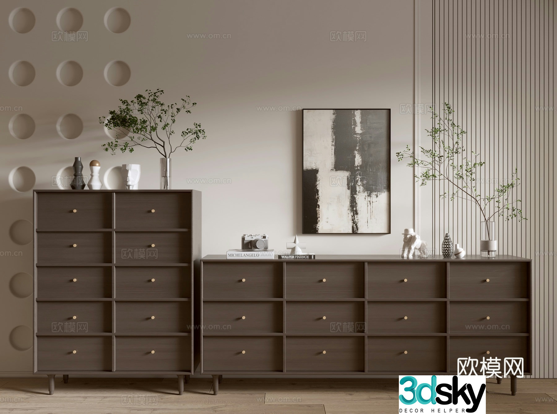 Modern black wood grain entrance cabinet drawer cabinet 3d model