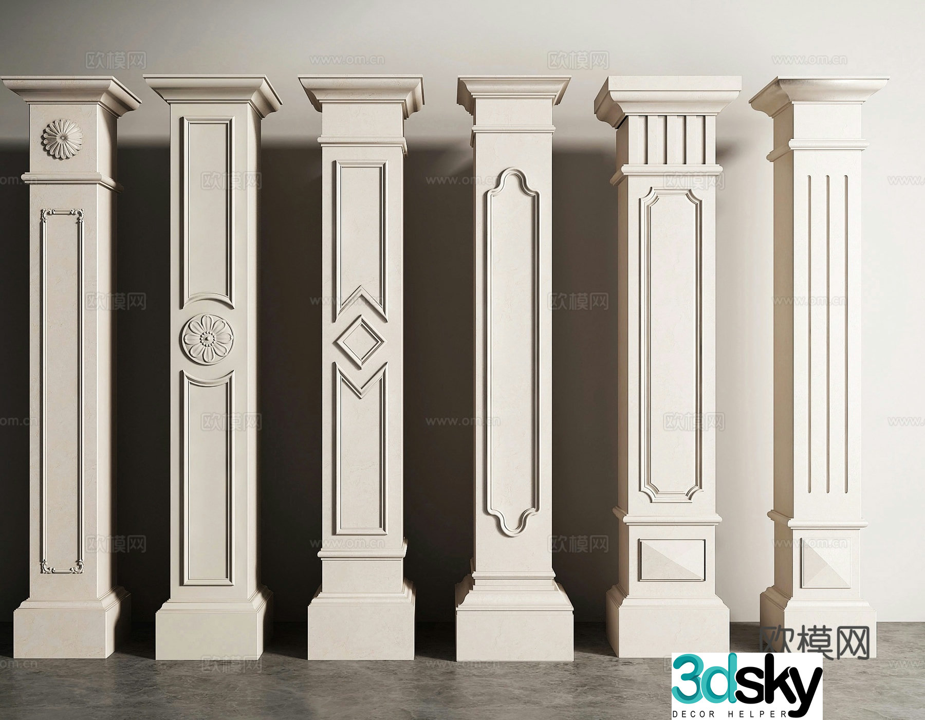 European columns Roman columns square columns 3D model