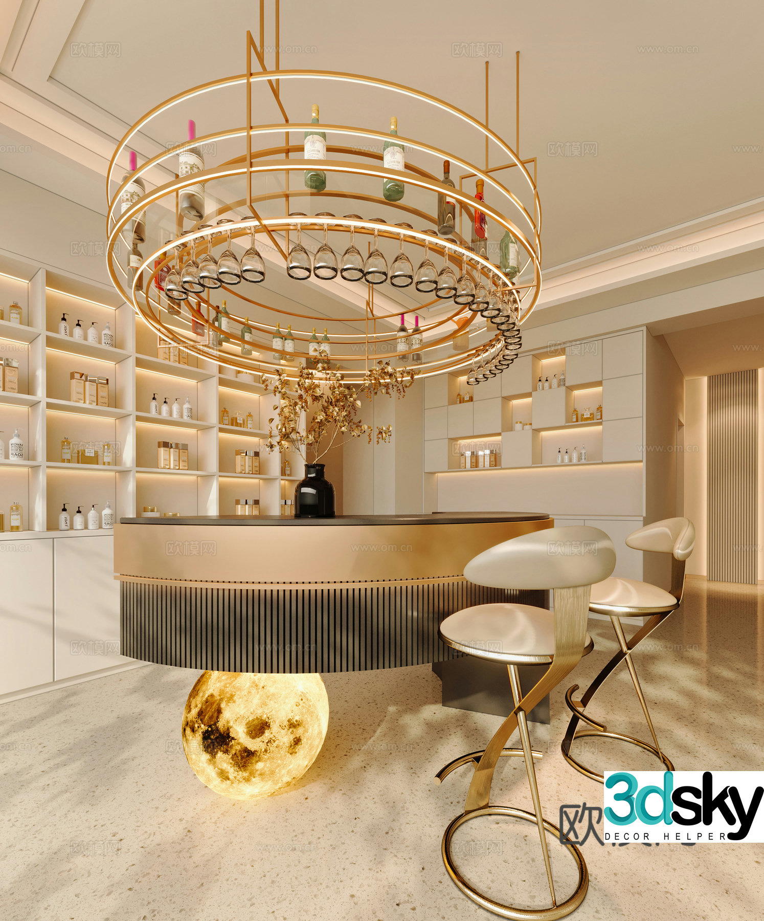 Cream style beauty hall water bar area 3D model