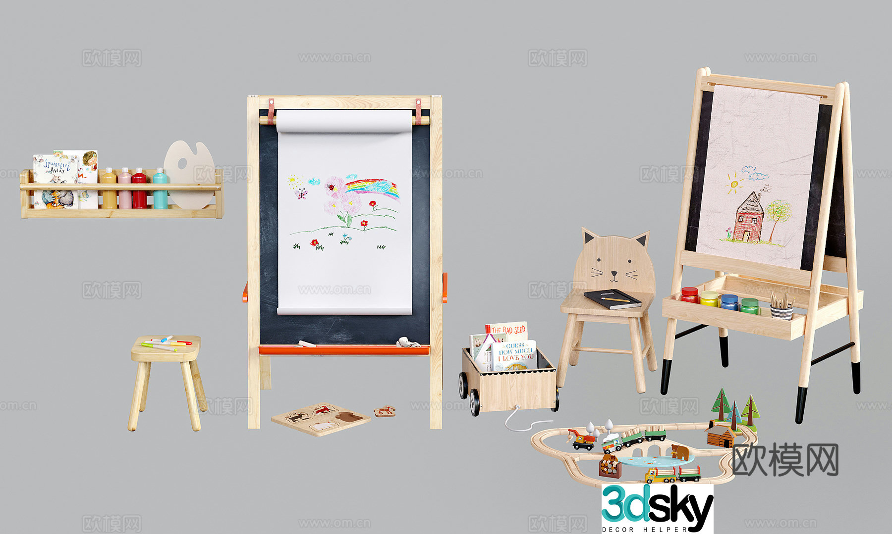 Modern drawing board blackboard writing board children’s easel writing board 3d model