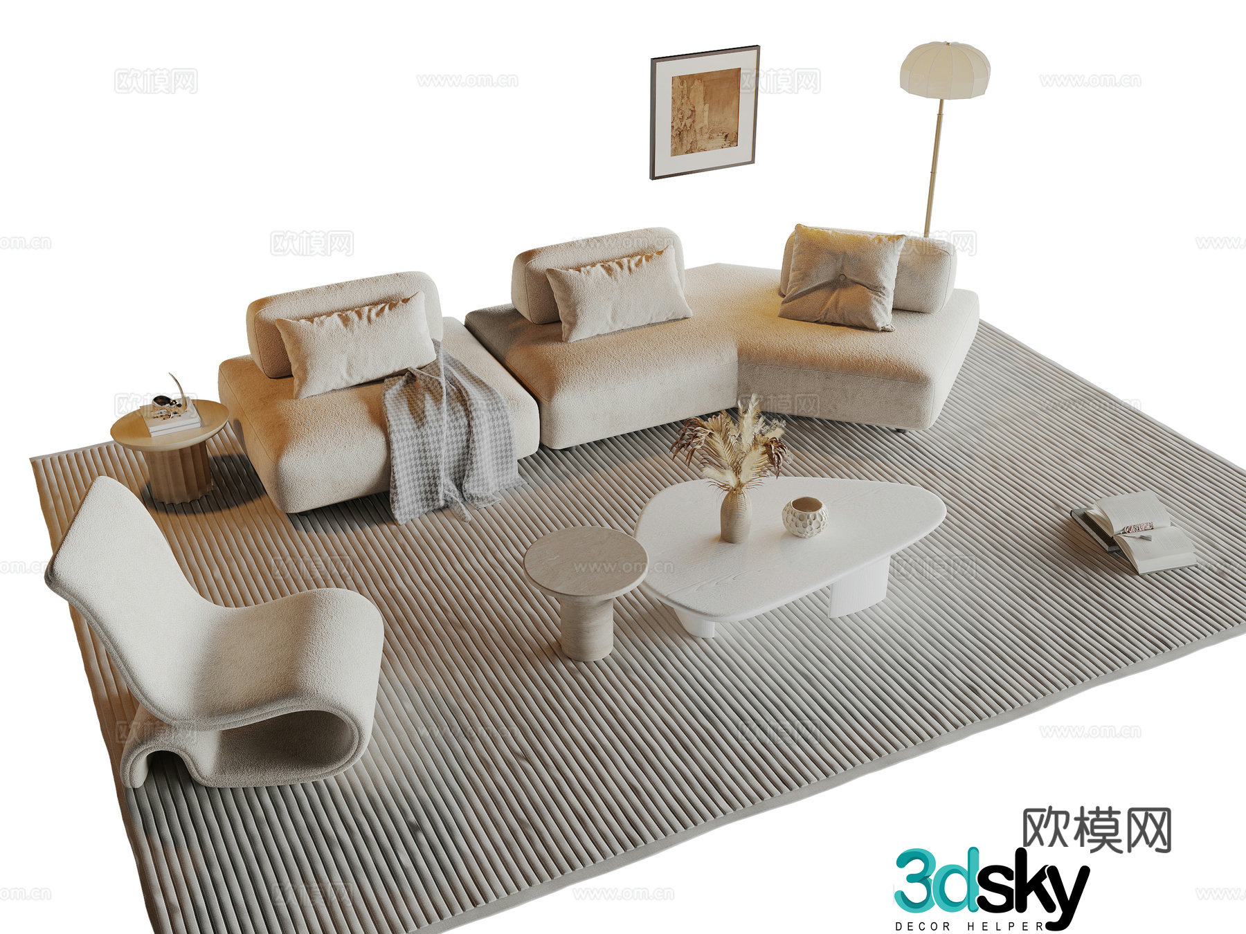 Cream style modular sofa 3d model