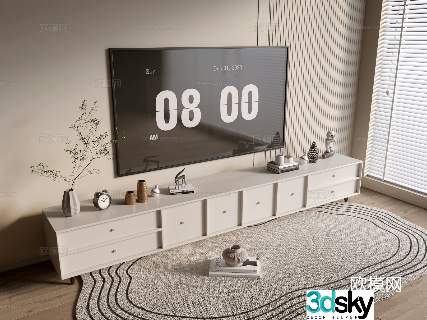 Cream style TV cabinet 3D model