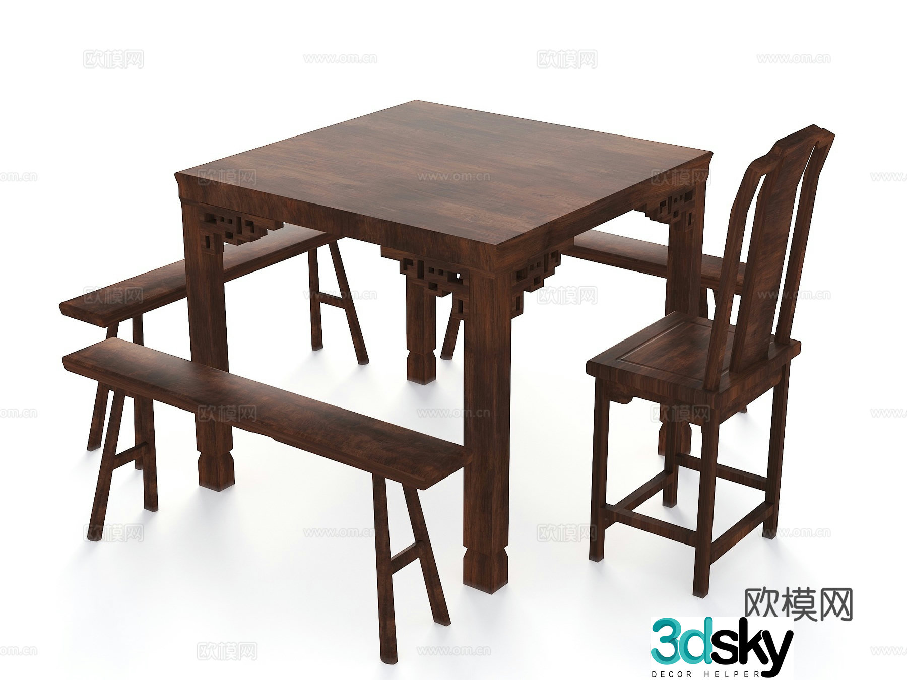 Chinese dining table and chairs Eight Immortals table 3D model