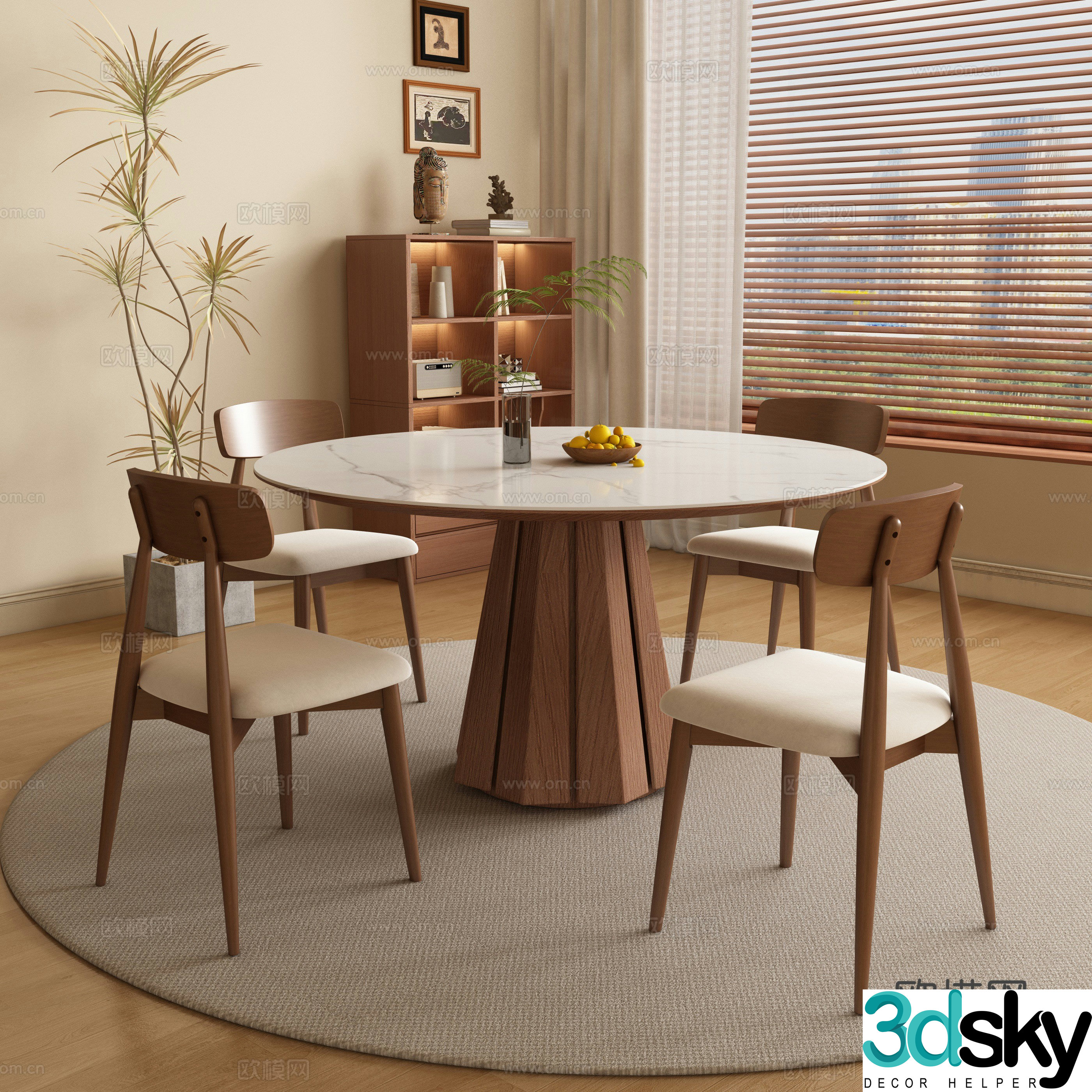 Medieval style dining table and chairs round dining table 3D model
