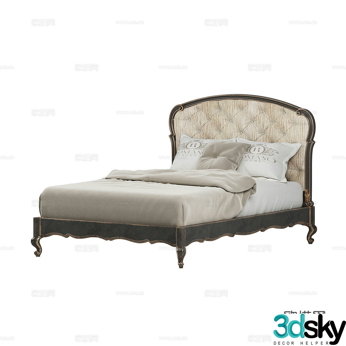 American simple double bed retro old bed 3d model