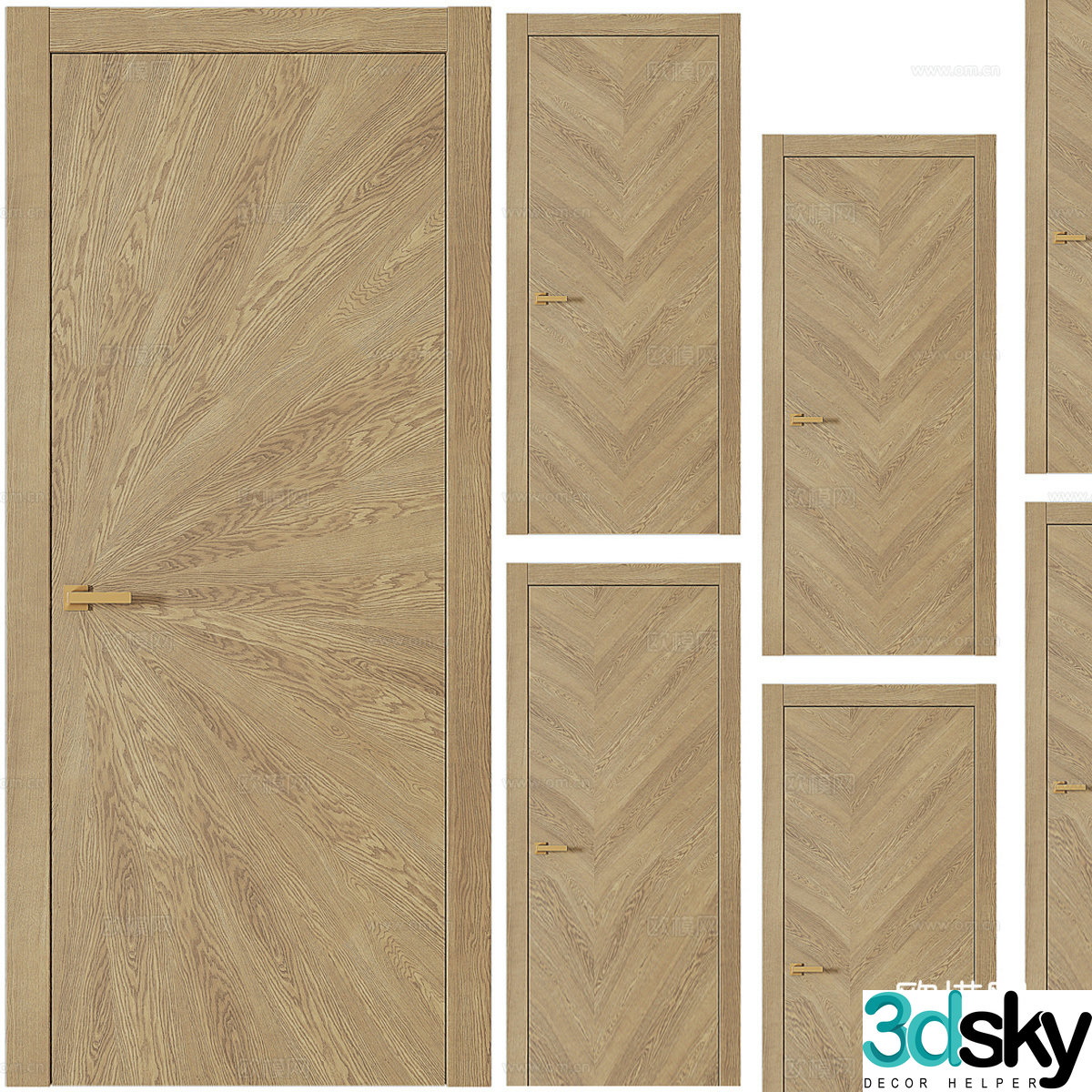 Nordic single door swing door bedroom door 3d model