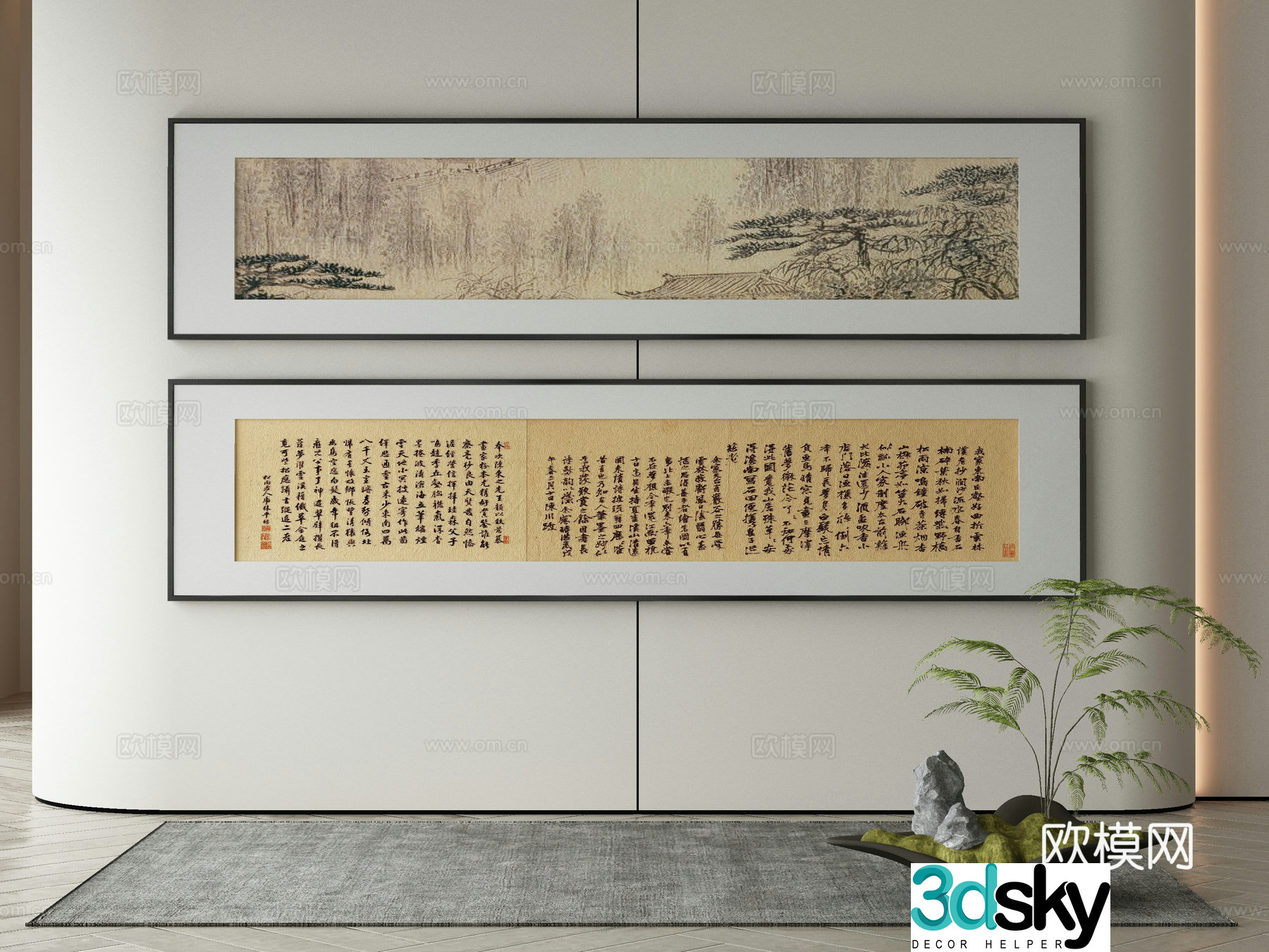 New Chinese style ink painting decorative painting 3D model