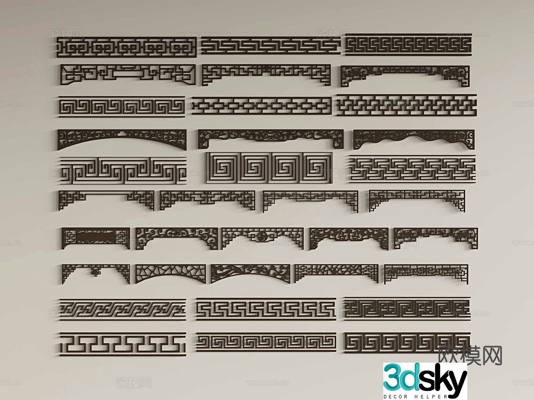 New Chinese style waistline decorative line 3d model