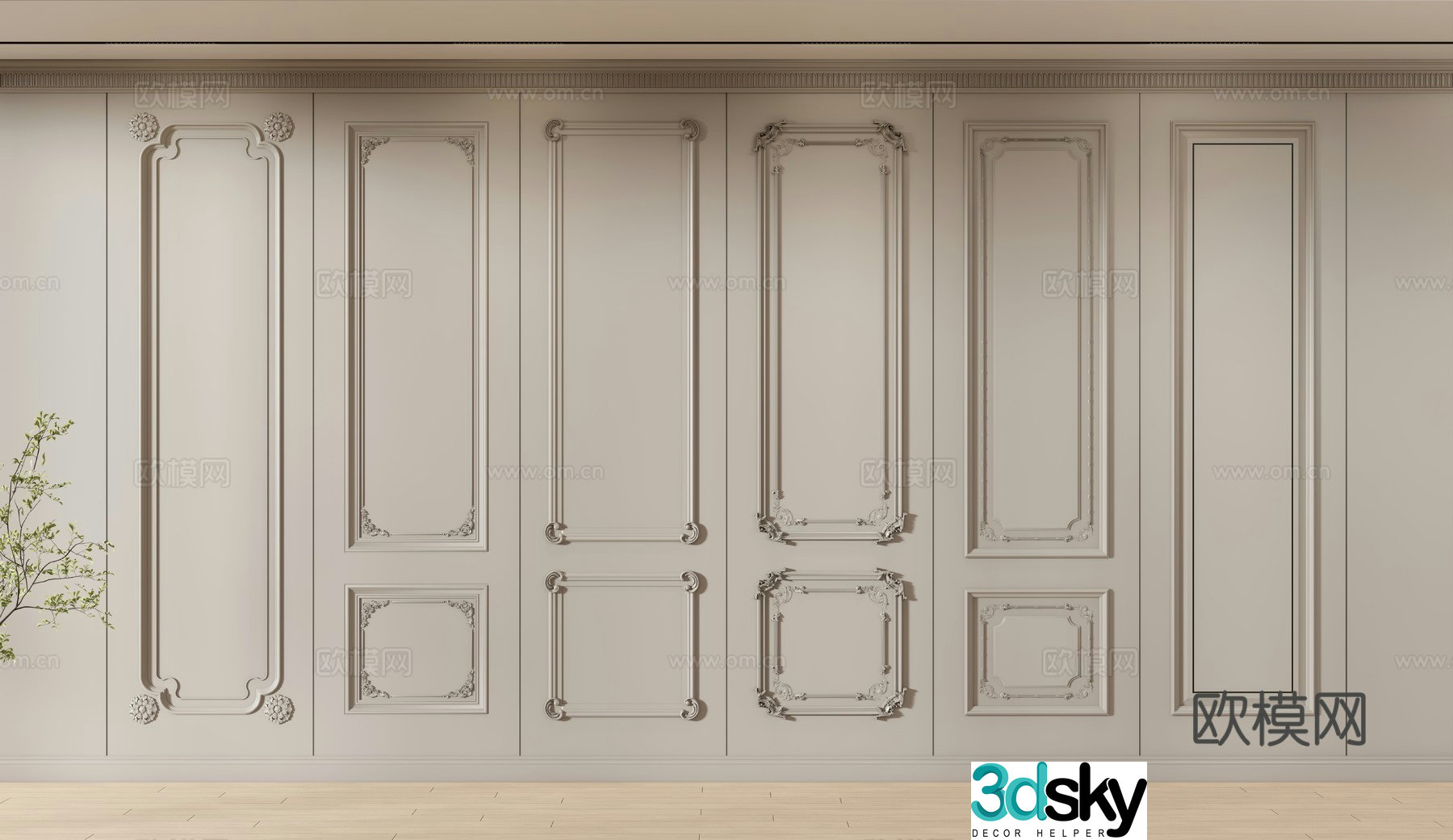European style wainscoting background wall 3d model