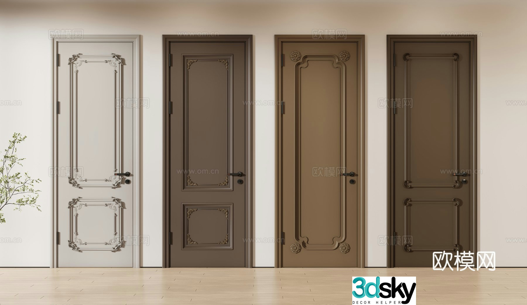 European single door door bedroom door wooden door solid wood door 3d model