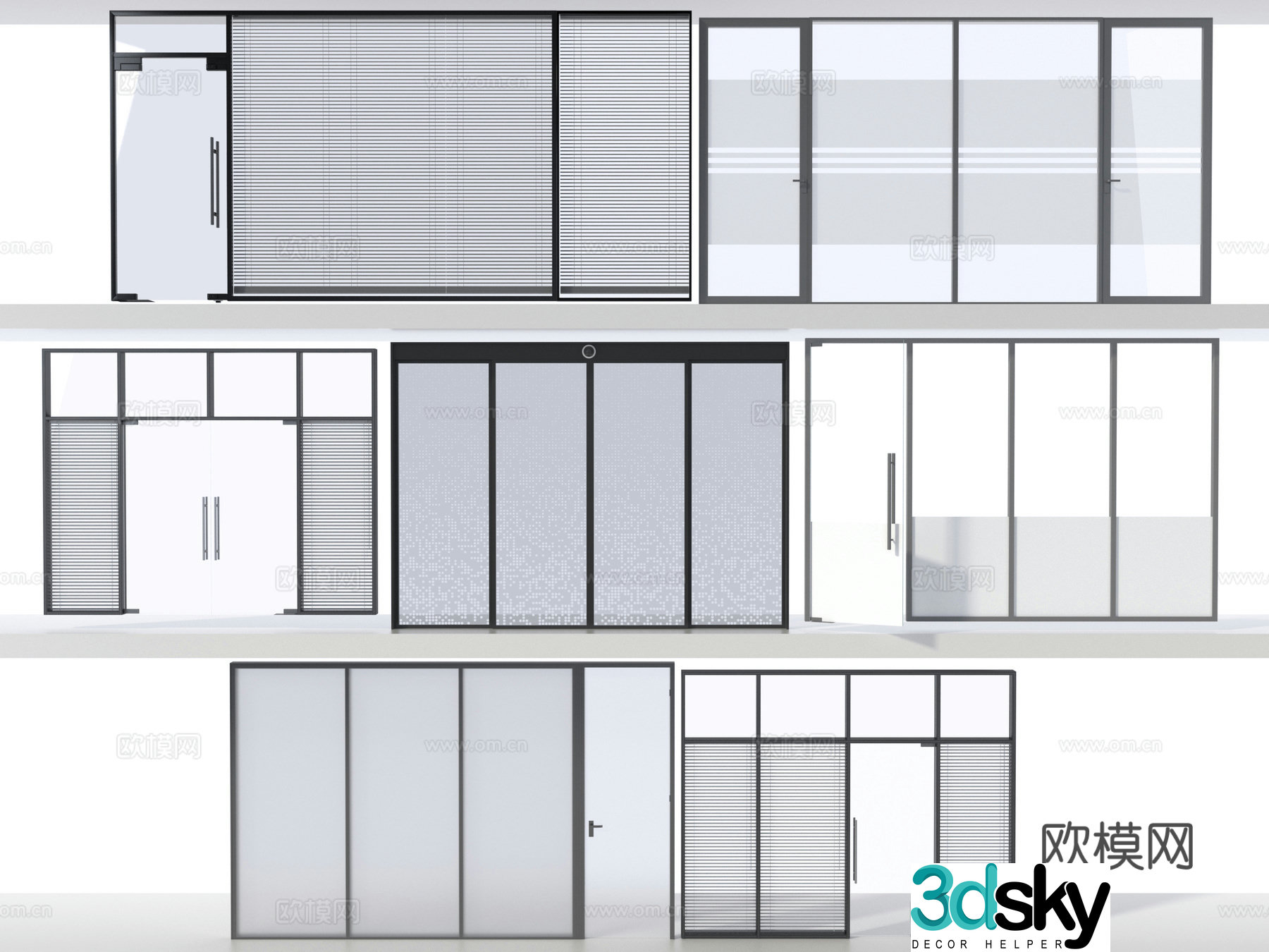 Office door high partition glass partition 3d model