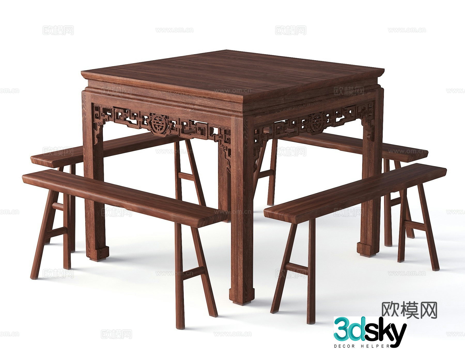 Chinese dining table and chairs Eight Immortals table 3D model