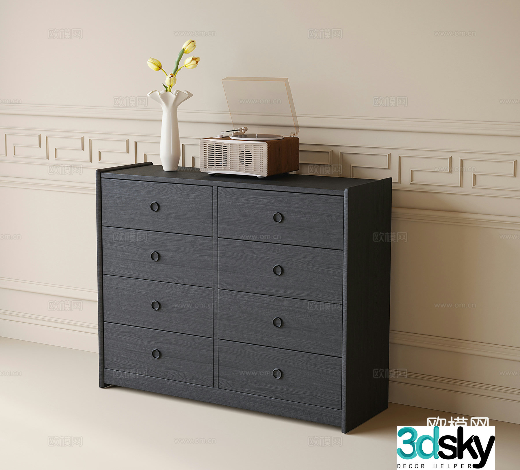 French black entryway cabinet shoe cabinet drawer cabinet 3d model