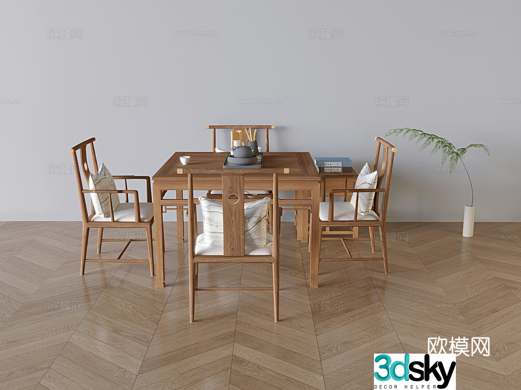 Chinese dining table and chairs Eight Immortals table 3D model