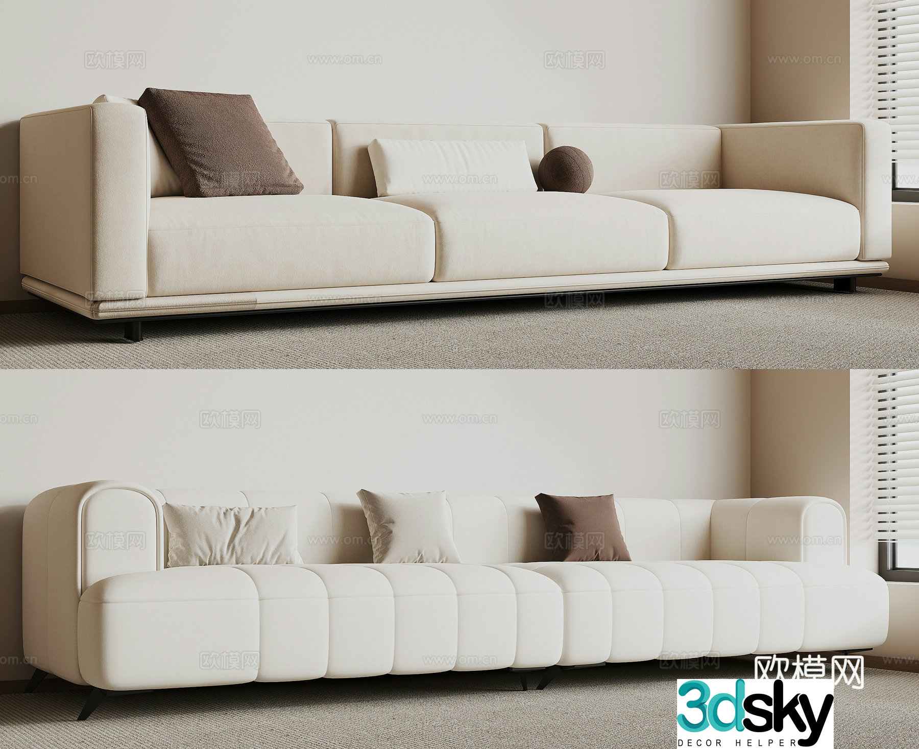 Modern fabric sofa three-seat sofa 3d model