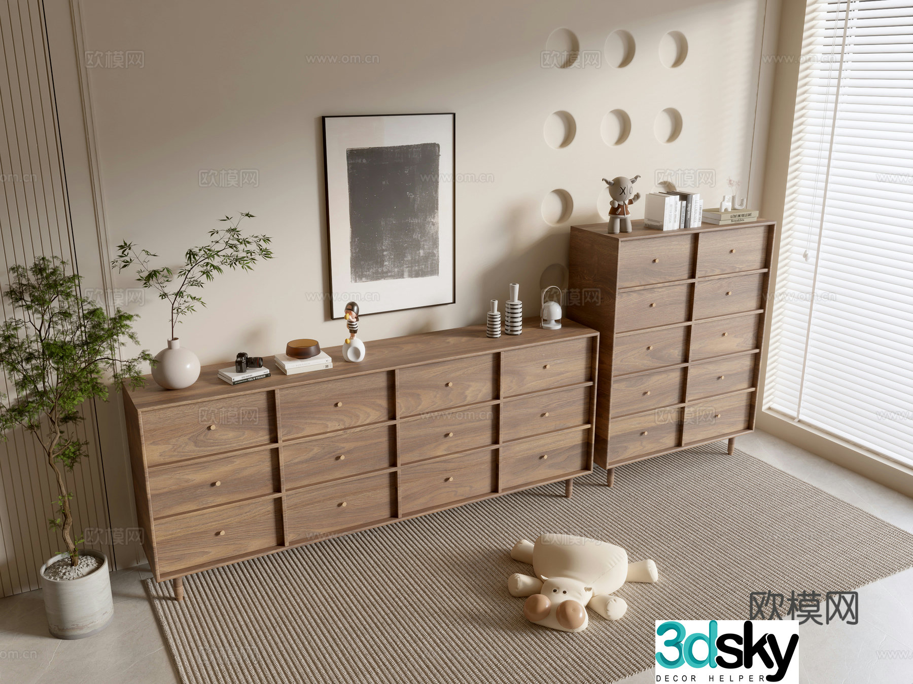 Modern wood grain cabinet drawer cabinet storage cabinet 3d model