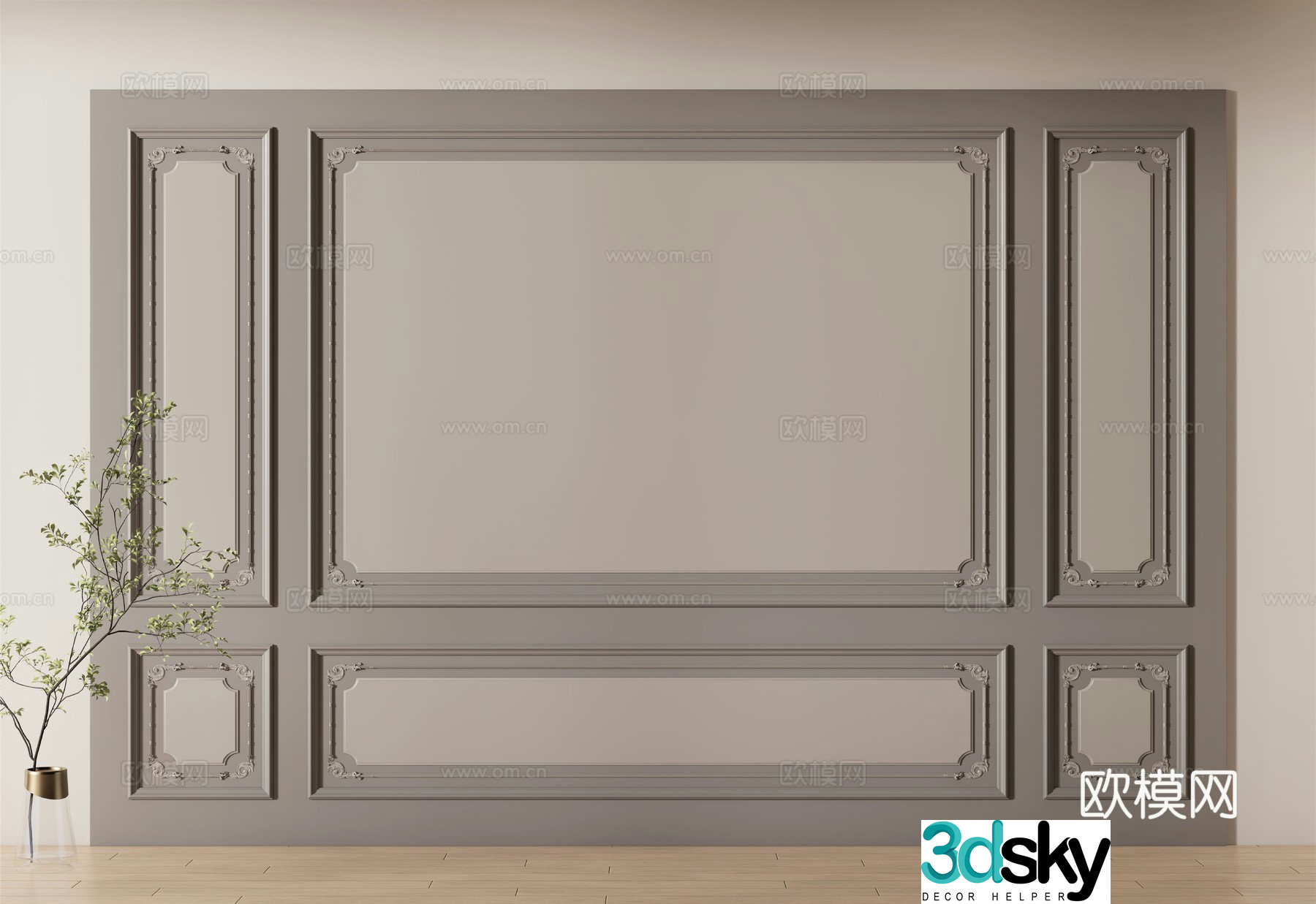 French wainscot background wall 3d model