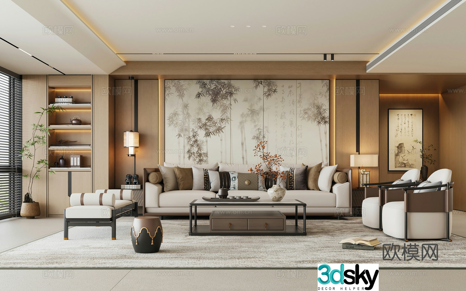 Zen new Chinese style living room 3D model